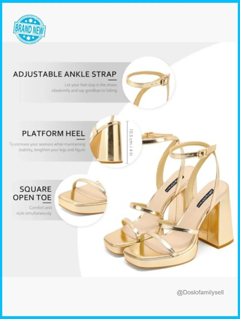 Platform Heeled Sandals Strappy Square Toe Chunky Buckle Ankle Strap Elegant